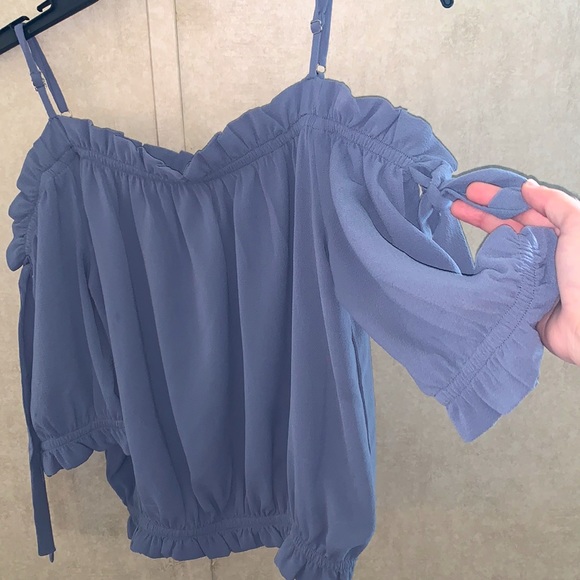 Dusty blue blouse. Color is darker/more grey blue in person. - Picture 2 of 3